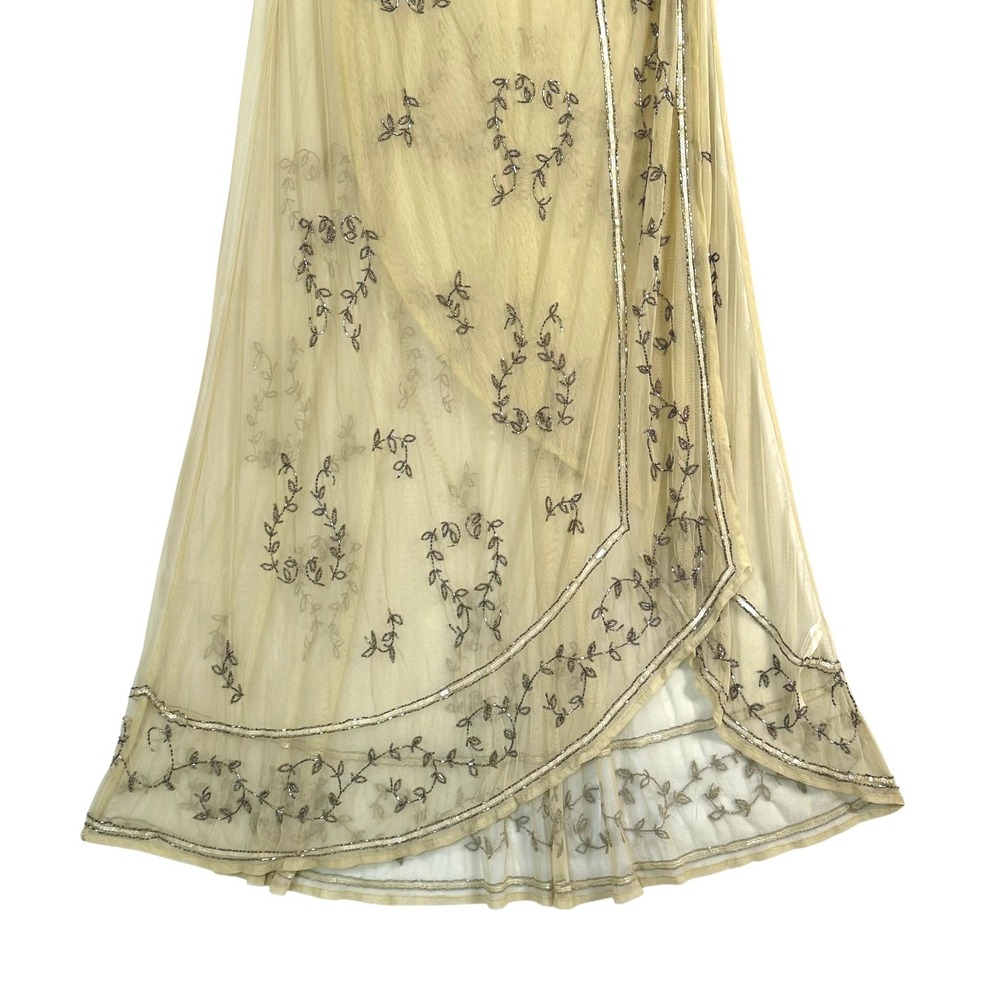 Free People Maxi Dress Sky Fall Embellished‎ Mesh Wrap Maxi Nude Sheer L NWT - Picture 9 of 14